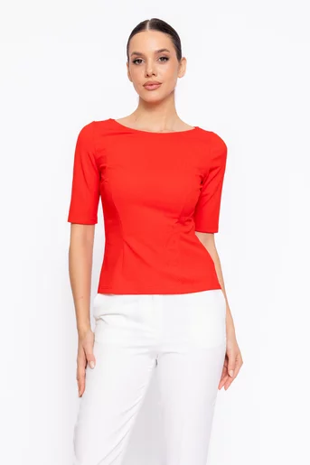 Bluză Caramel cambrată decolteu bărcuță corai B4615