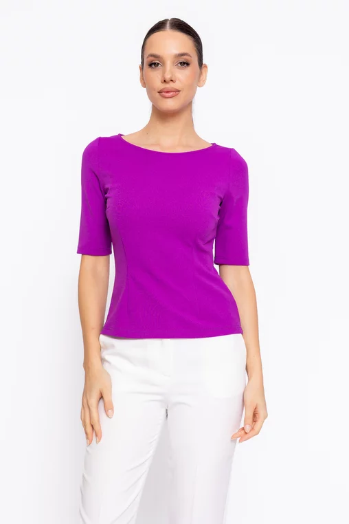 Bluză Caramel cambrată decolteu bărcuță mov B4615 thumbnail picture - 