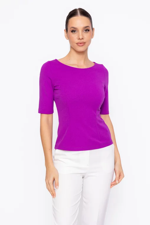 Bluză Caramel cambrată decolteu bărcuță mov B4615 thumbnail picture - 