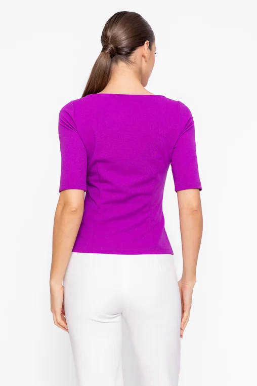 Bluză Caramel cambrată decolteu bărcuță mov B4615 thumbnail picture - 