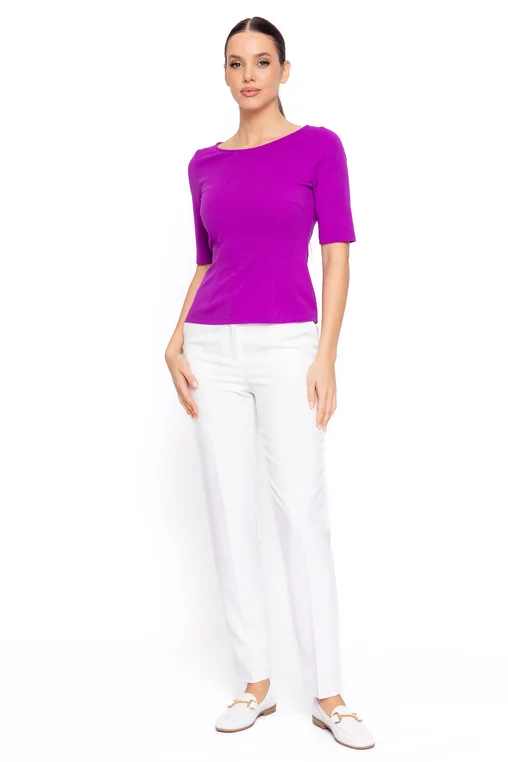 Bluză Caramel cambrată decolteu bărcuță mov B4615 thumbnail picture - 