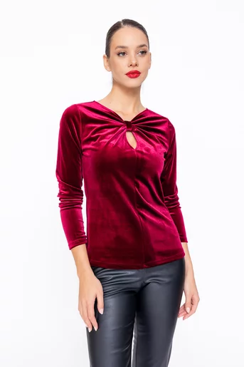 Bluză Caramel catifea cu nod burgundy B4544