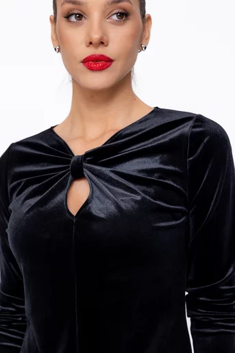 Bluză Caramel catifea cu nod neagră B4544