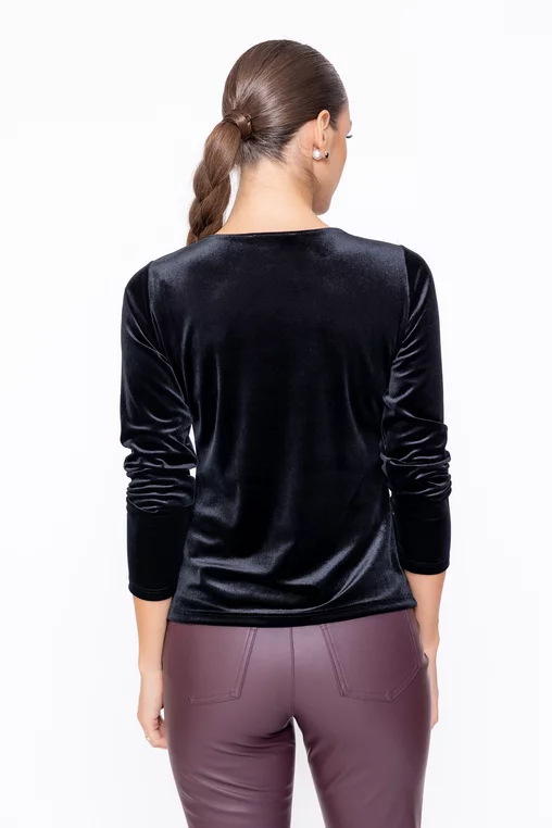 Bluză Caramel catifea cu nod neagră B4544 thumbnail picture - 