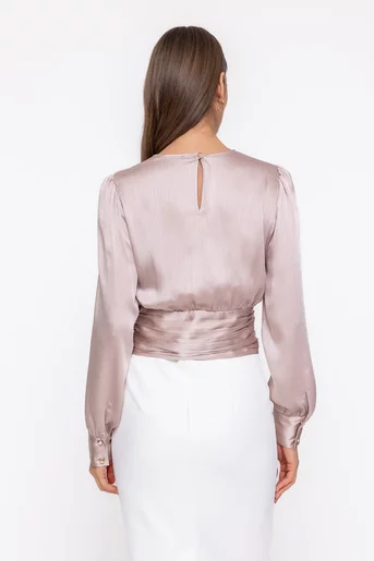 Bluză Caramel cu bandă încrețită bej B4603