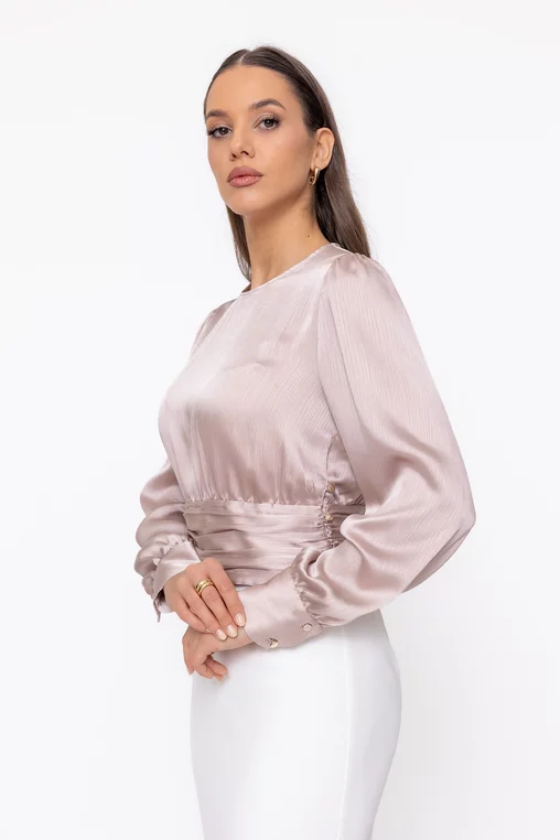 Bluză Caramel cu bandă încrețită bej B4603 thumbnail picture - 