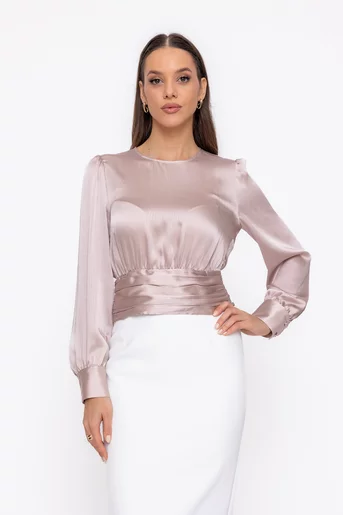 Bluză Caramel cu bandă încrețită bej B4603