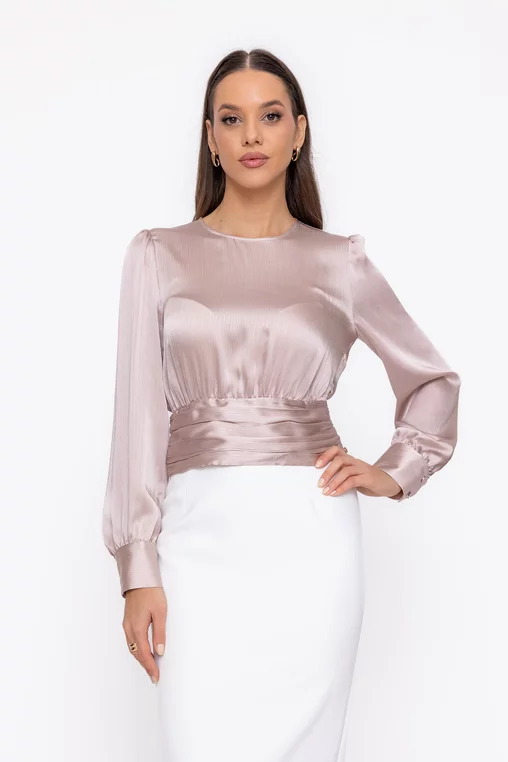 Bluză Caramel cu bandă încrețită bej B4603 thumbnail picture - 