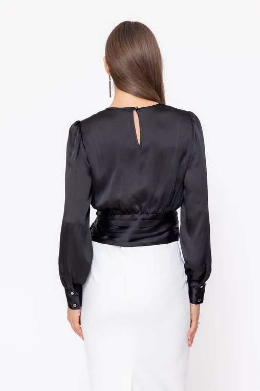 Bluză Caramel cu bandă încrețită neagră B4603 thumbnail picture - 