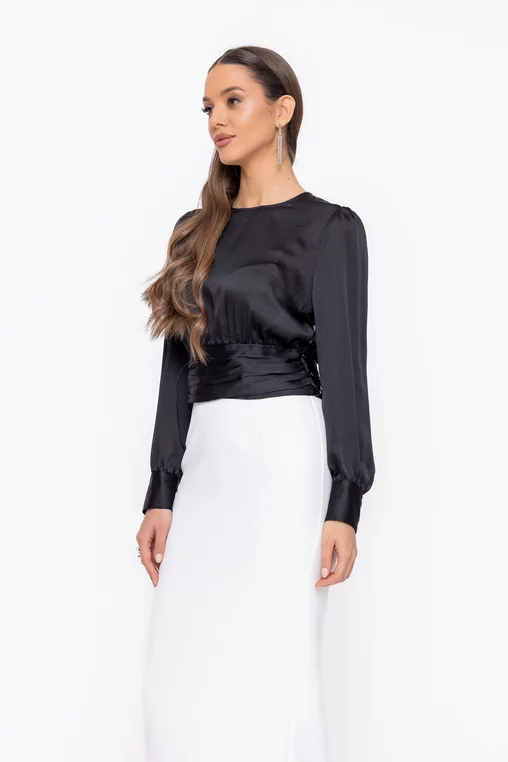 Bluză Caramel cu bandă încrețită neagră B4603 thumbnail picture - 