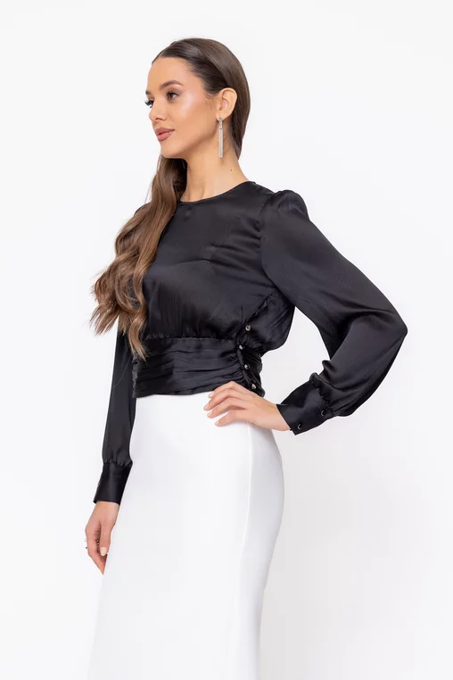 Bluză Caramel cu bandă încrețită neagră B4603 thumbnail picture - 