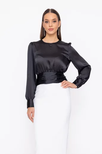 Bluză Caramel cu bandă încrețită neagră B4603