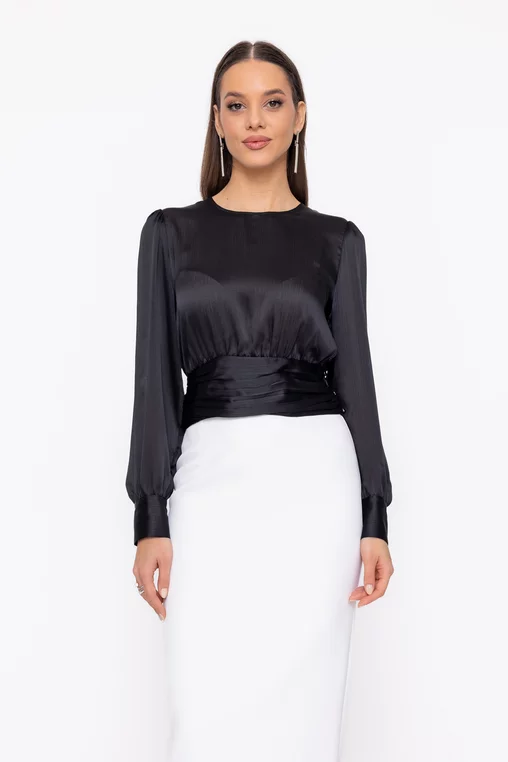 Bluză Caramel cu bandă încrețită neagră B4603 thumbnail picture - 