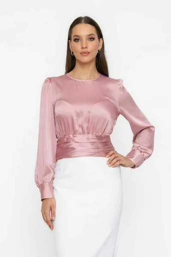 Bluză Caramel cu bandă încrețită roz B4603