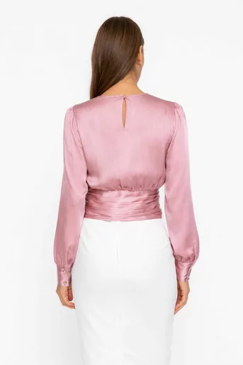 Bluză Caramel cu bandă încrețită roz B4603