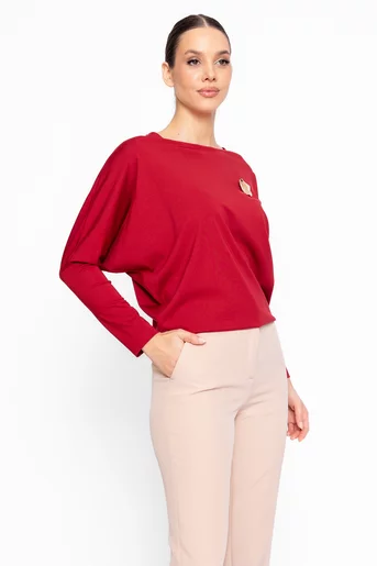 Bluză Caramel cu broșă și mânecă lungă burgundy B4637