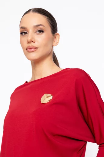 Bluză Caramel cu broșă și mânecă lungă burgundy B4637