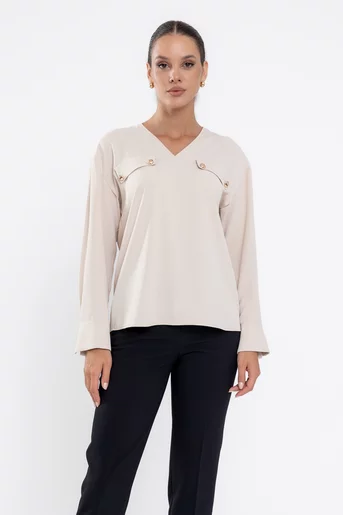 Bluză Caramel cu clape și nasturi  bej B4529