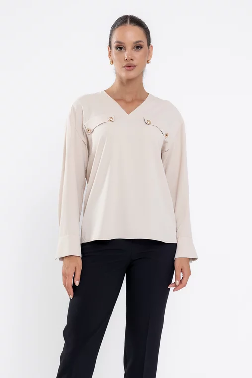 Bluză Caramel cu clape și nasturi  bej B4529 thumbnail picture - 
