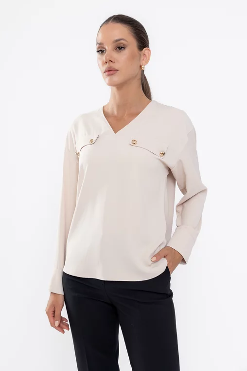 Bluză Caramel cu clape și nasturi  bej B4529 thumbnail picture - 