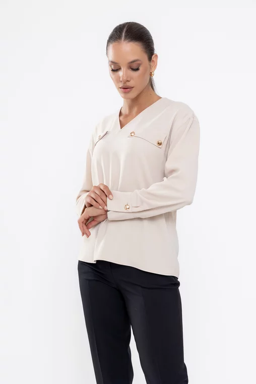 Bluză Caramel cu clape și nasturi  bej B4529 thumbnail picture - 