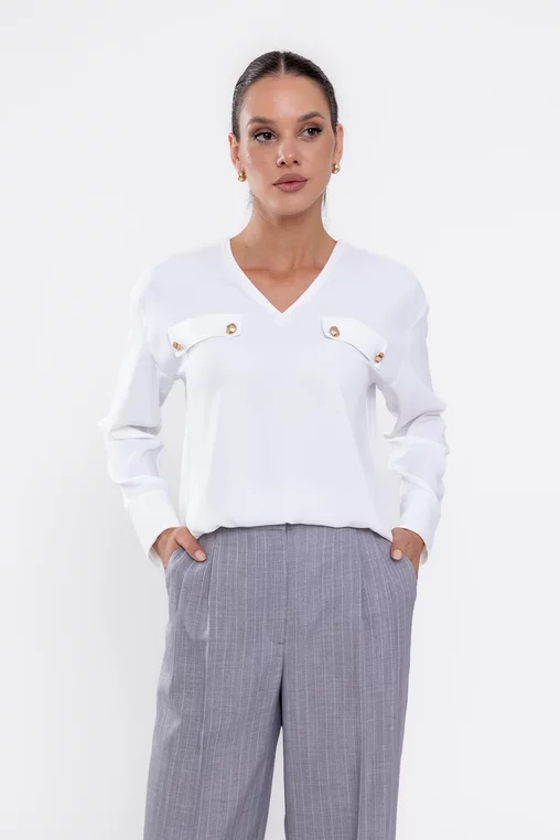 Bluză Caramel cu clape și nasturi  ivory B4529 thumbnail picture - 