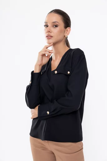 Bluză Caramel cu clape și nasturi neagră B4529