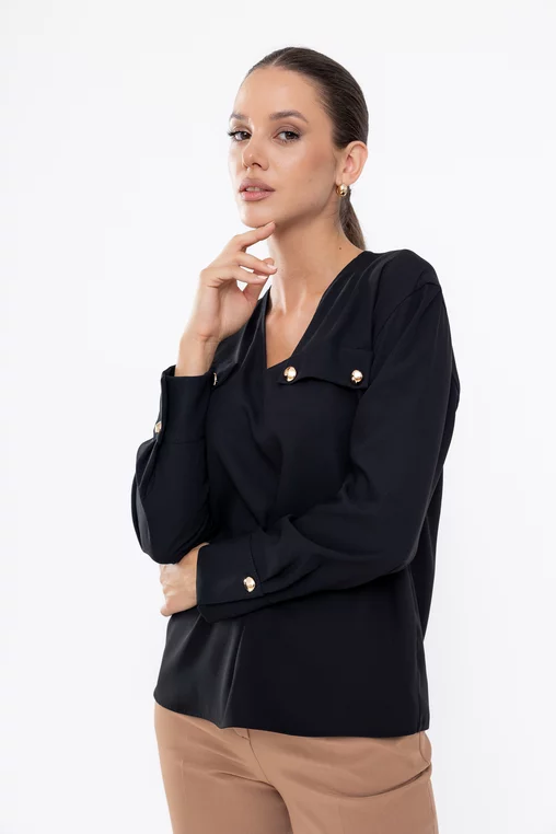 Bluză Caramel cu clape și nasturi neagră B4529 thumbnail picture - 