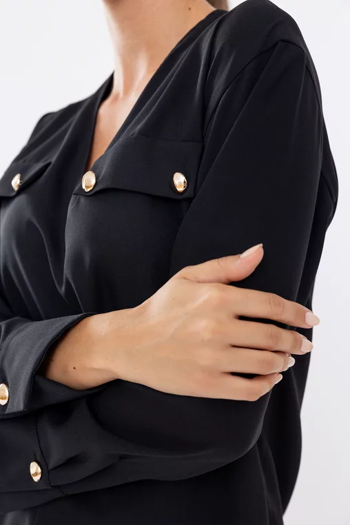 Bluză Caramel cu clape și nasturi neagră B4529 thumbnail picture - 