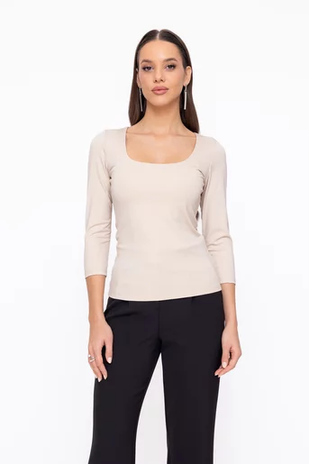 Bluză Caramel decolteu pătrat bej B4604