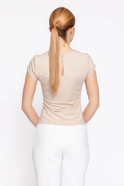 Bluză Caramel din tricot cu drapaj bej B4625 thumbnail picture - 