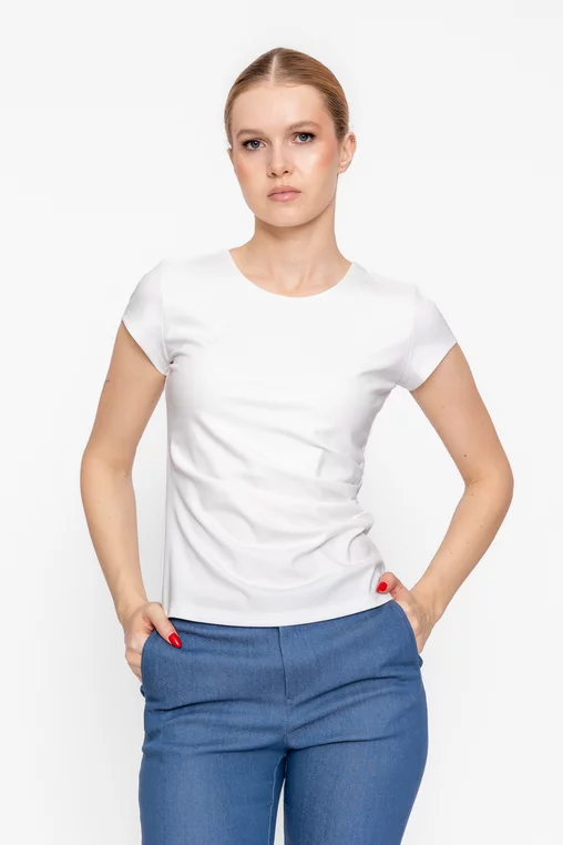 Bluză Caramel din tricot cu drapaj ivory B4625 thumbnail picture - 
