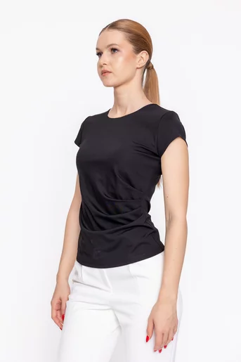 Bluză Caramel din tricot cu drapaj neagră B4625