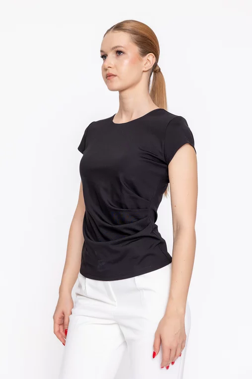 Bluză Caramel din tricot cu drapaj neagră B4625 thumbnail picture - 