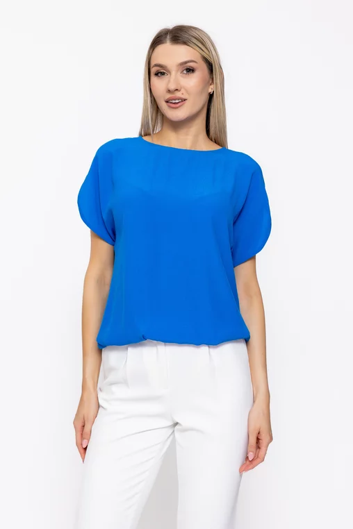 Bluză Caramel din vâscoză albastră B4628 thumbnail picture - 
