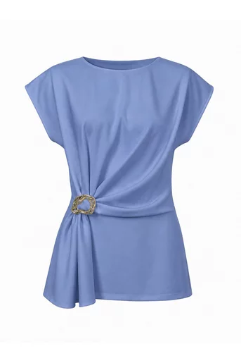 Bluză Caramel elegantă cu accesoriu albastră B4627