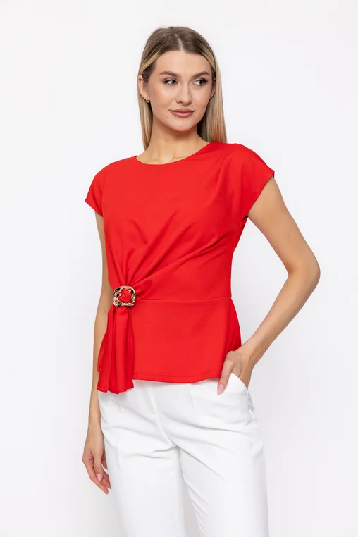 Bluză  Caramel elegantă cu acesoriu roșie B4627 thumbnail picture - 