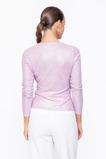 Bluză Caramel elegantă cu decolteu suprapus roz B4545