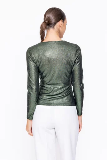 Bluză Caramel elegantă cu decolteu suprapus verde B4545