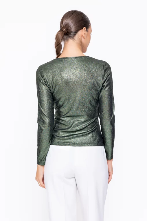 Bluză Caramel elegantă cu decolteu suprapus verde B4545 thumbnail picture - 