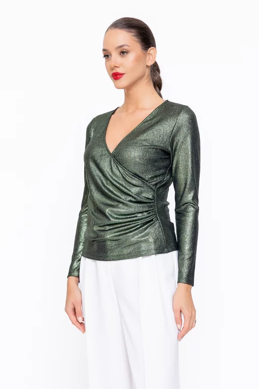 Bluză Caramel elegantă cu decolteu suprapus verde B4545 thumbnail picture - 