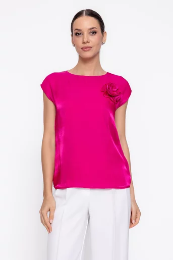 Bluză Caramel elegantă cu floare fucsia B4622
