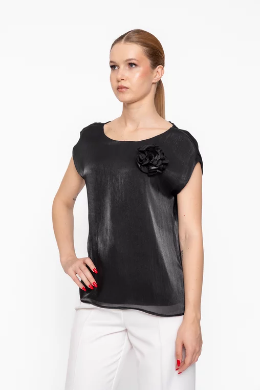 Bluză Caramel elegantă cu floare neagră B4622 thumbnail picture - 