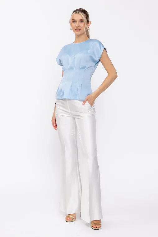 Bluză Caramel elegantă cu pliuri bleu B4634 thumbnail picture - 