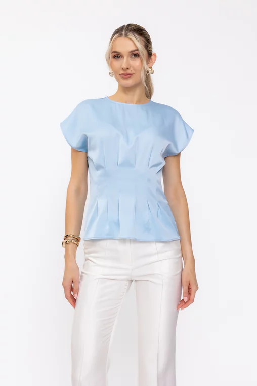 Bluză Caramel elegantă cu pliuri bleu B4634 thumbnail picture - 