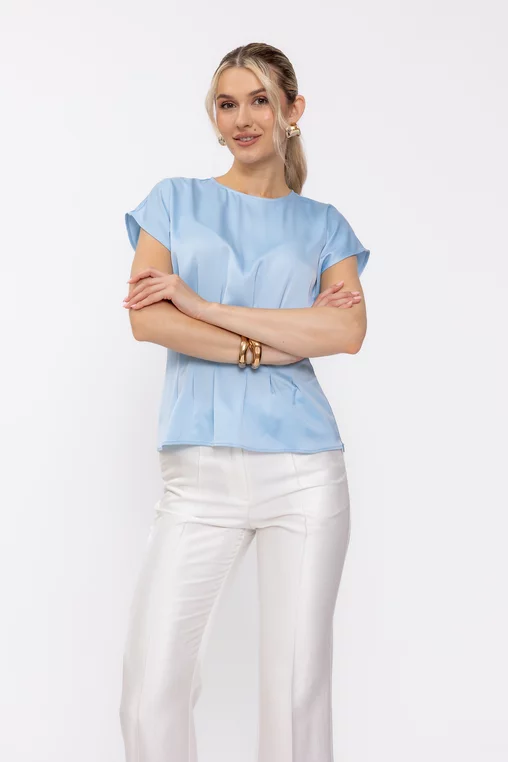 Bluză Caramel elegantă cu pliuri bleu B4634 thumbnail picture - 