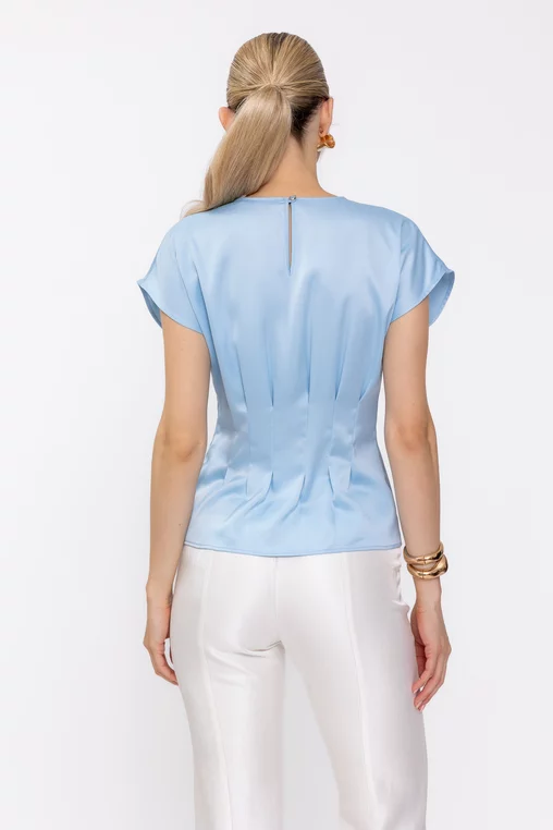 Bluză Caramel elegantă cu pliuri bleu B4634 thumbnail picture - 