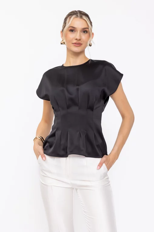 Bluză Caramel elegantă cu pliuri neagră B4634 thumbnail picture - 