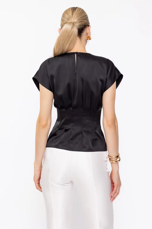 Bluză Caramel elegantă cu pliuri neagră B4634 thumbnail picture - 