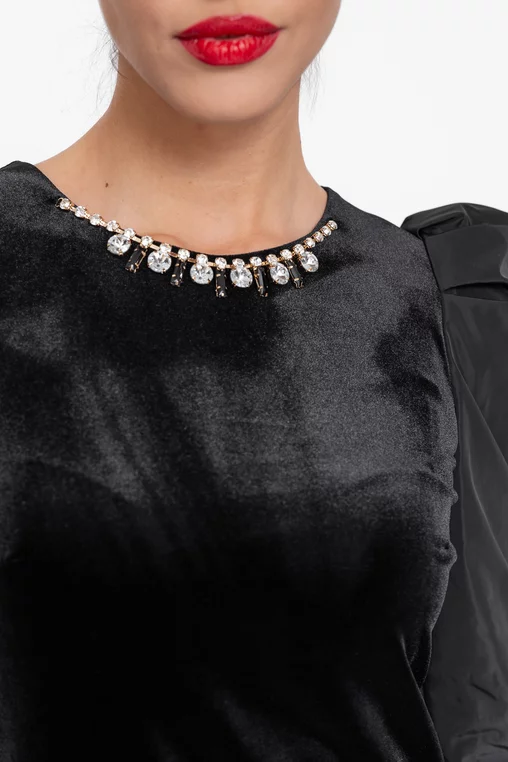 Bluză Caramel elegantă din catifea cu mâneci bufante din tafta și accesoriu B4546 thumbnail picture - 